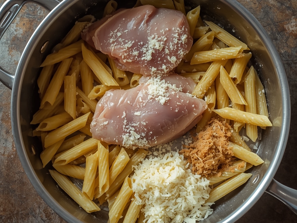 garlic parmesan chicken pasta - Process or ingredients