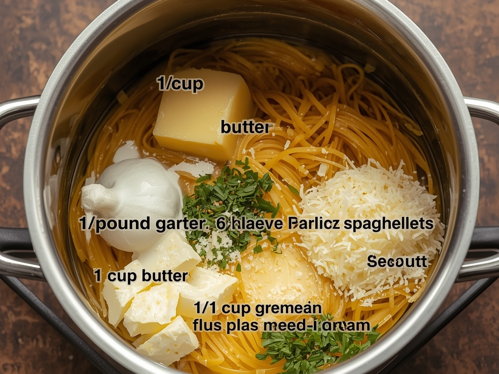 cheesy garlic parmesan spaghetti - Process or ingredients