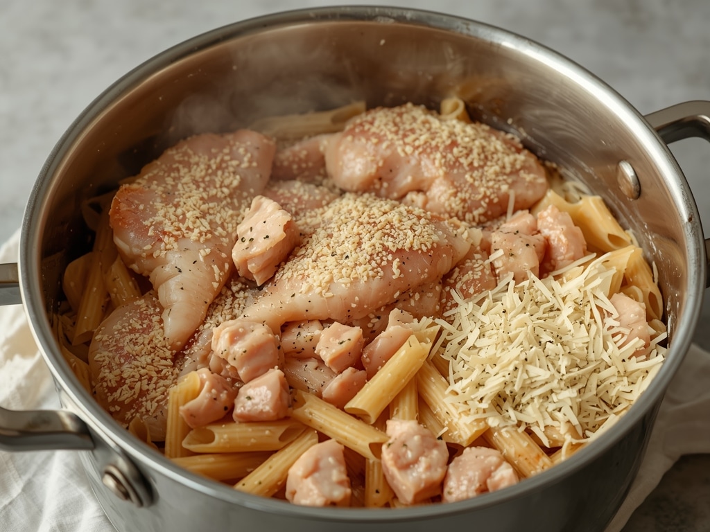 healthy garlic parmesan chicken pasta - Process or ingredients