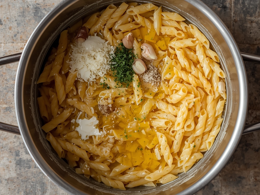 one pot creamy garlic pasta - Process or ingredients
