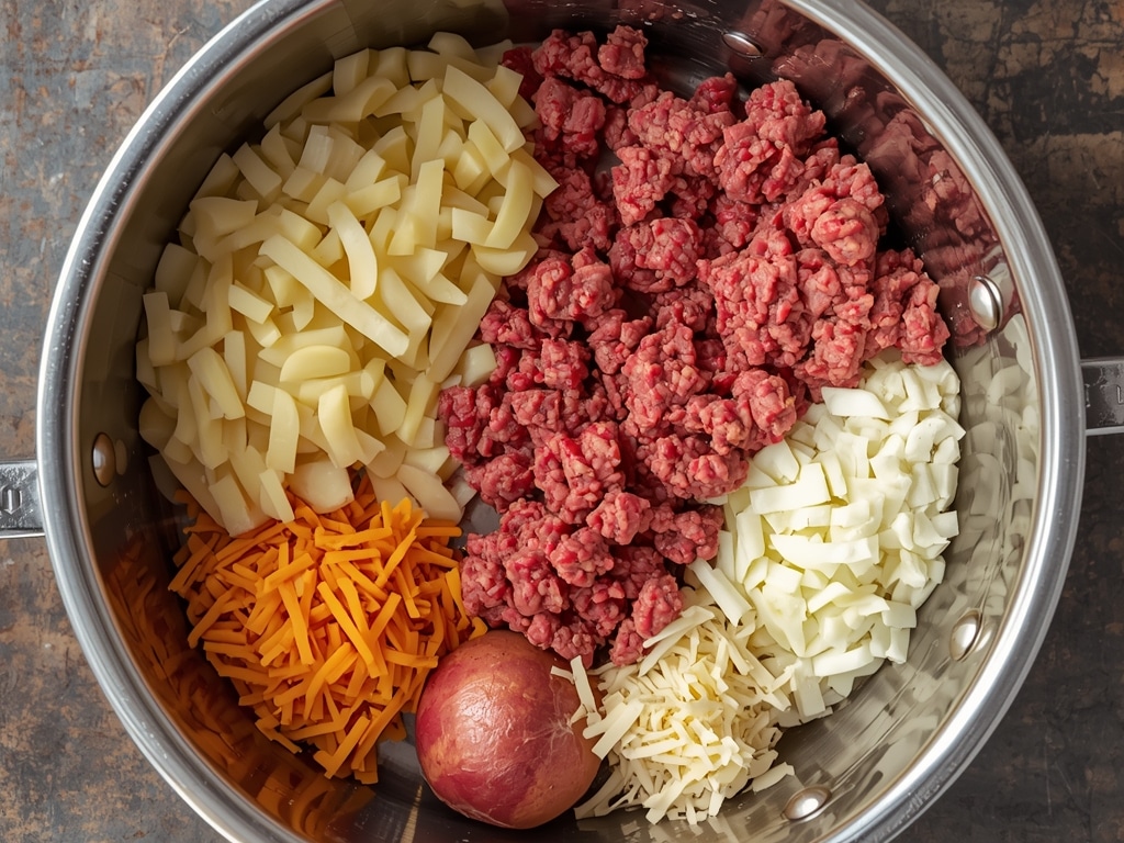 cheesy ground beef potato casserole - Process or ingredients
