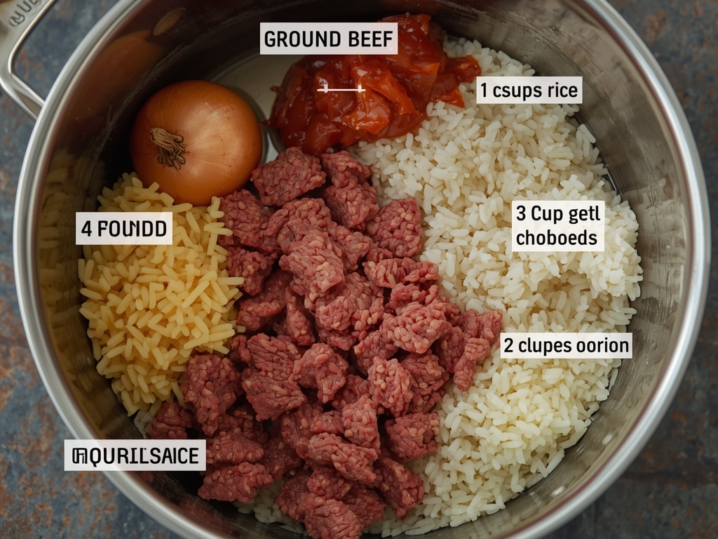 cheesy ground beef and rice casserole - Process or ingredients