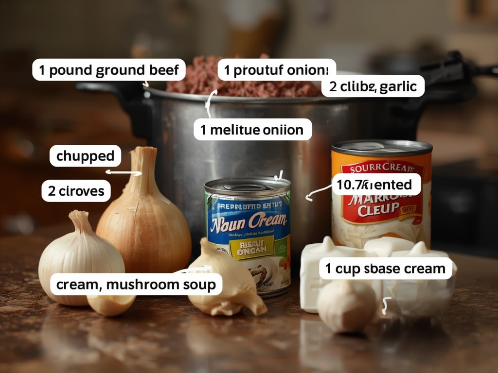 sour cream beef noodle casserole - Process or ingredients