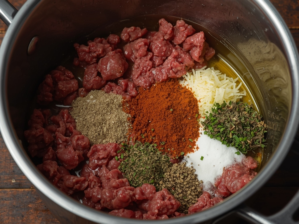 creamy beef pasta - Process or ingredients