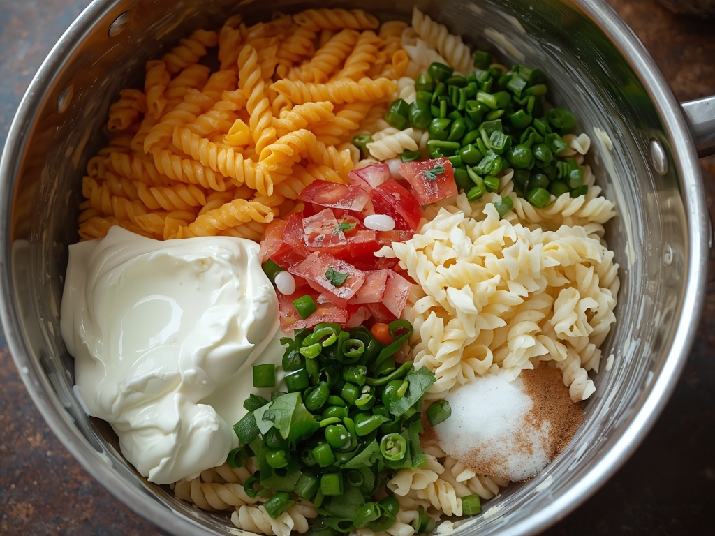 creamy summer pasta salad delicious fresh flavorful - Process or ingredients
