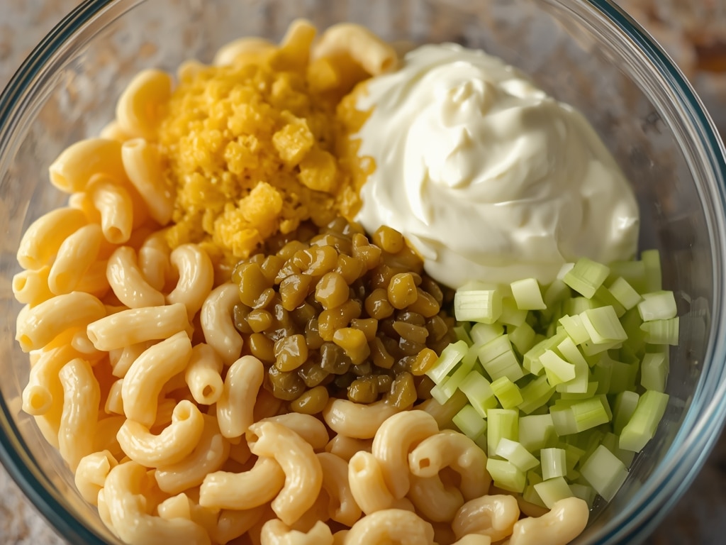 Creamy Macaroni Salad: The BEST Easy Recipe EVER 2 creamy macaroni salad - Process or ingredients