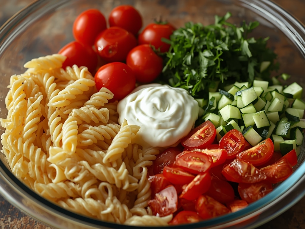 Fresh Ranch Pasta Salad: The BEST Easy Recipe! 2 fresh ranch pasta salad - Process or ingredients
