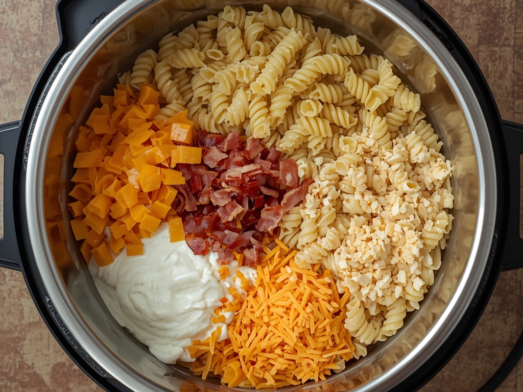 creamy bacon cheddar ranch pasta salad - Process or ingredients