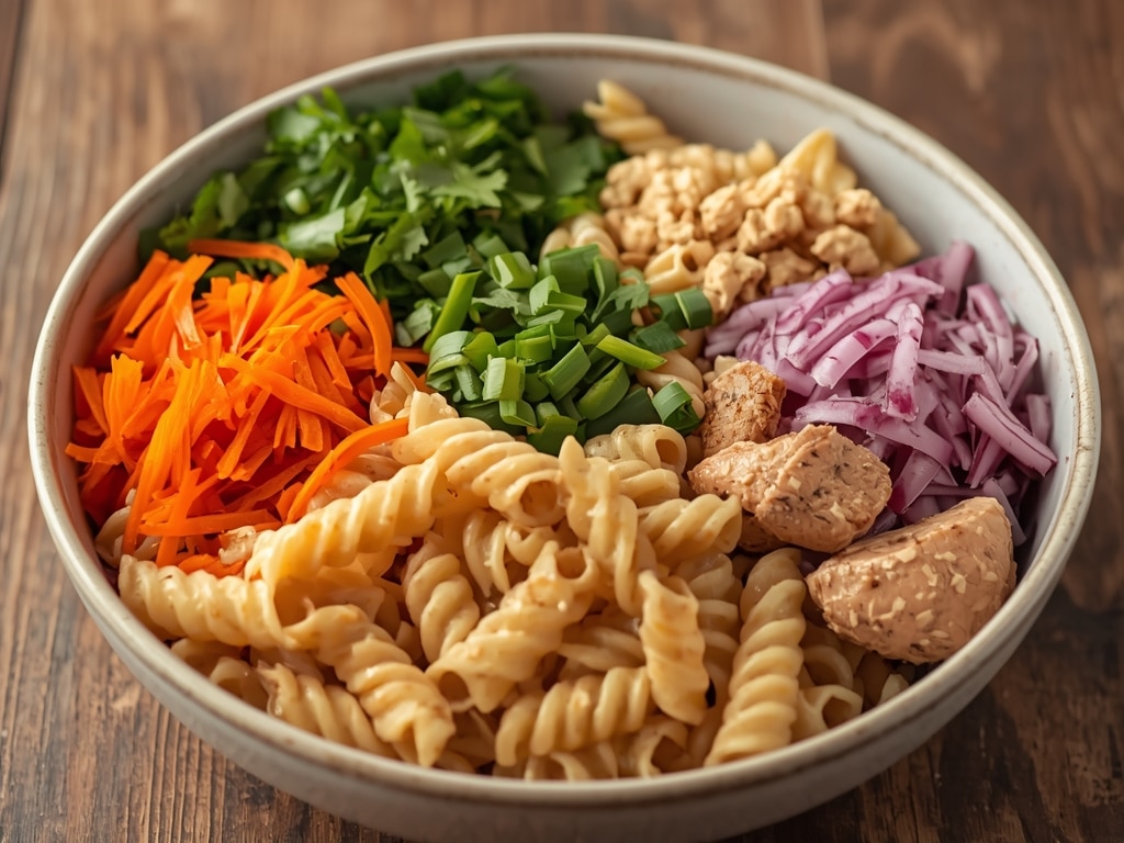 protein packed thai pasta salad - Process or ingredients