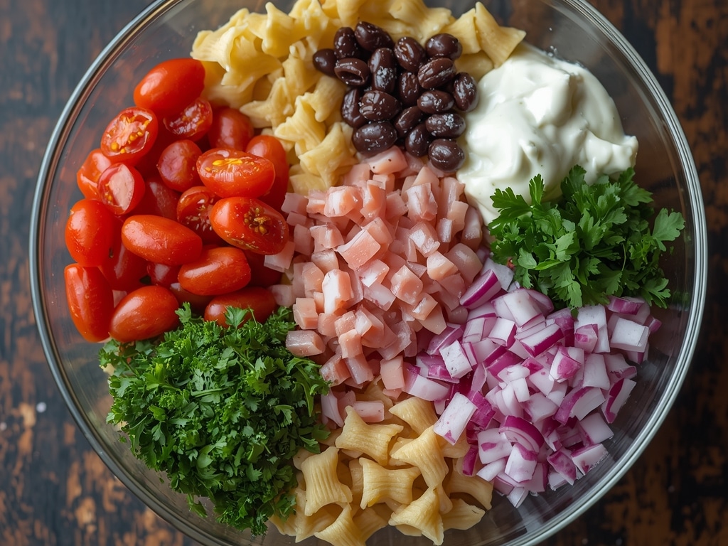 bow tie pasta salad - Process or ingredients