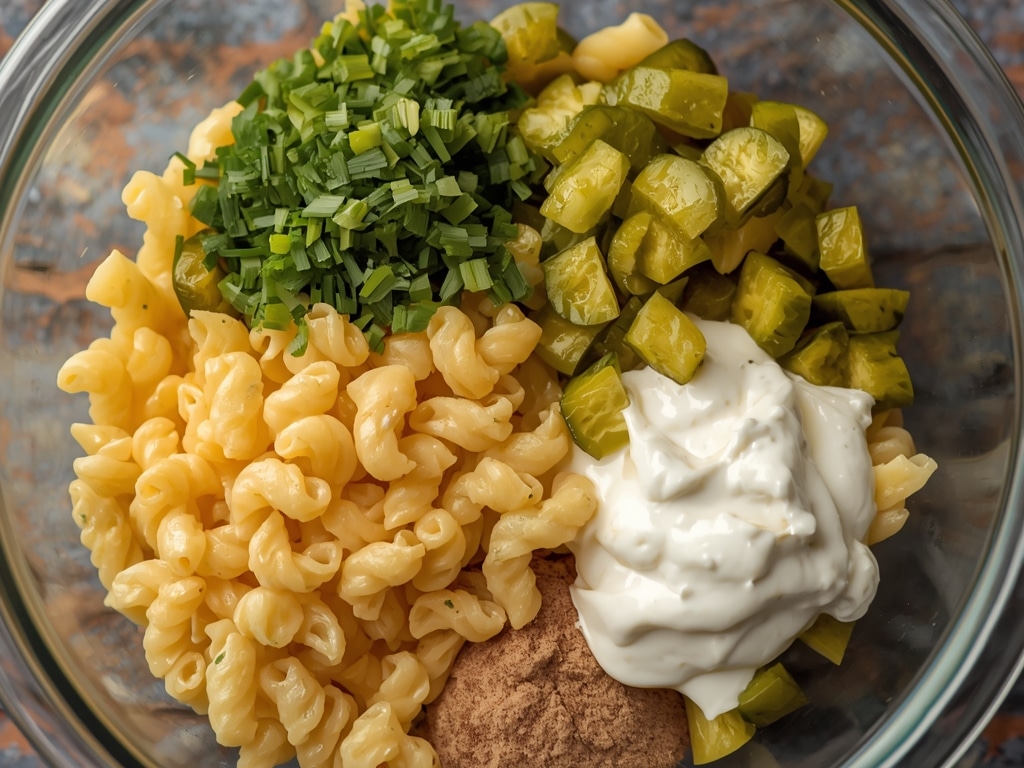 Simple Dill Pickle Pasta Salad: The *BEST* Easy Recipe! 2 simple dill pickle pasta salad - Process or ingredients