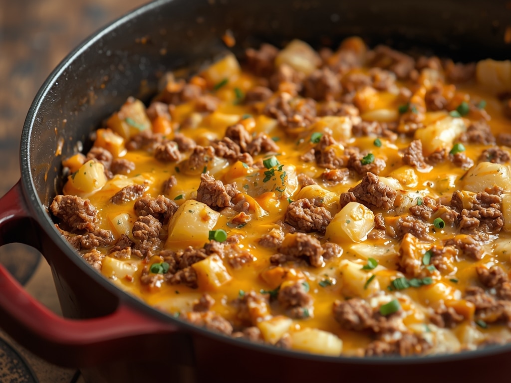 cheesy ground beef potato casserole - Detail or variation