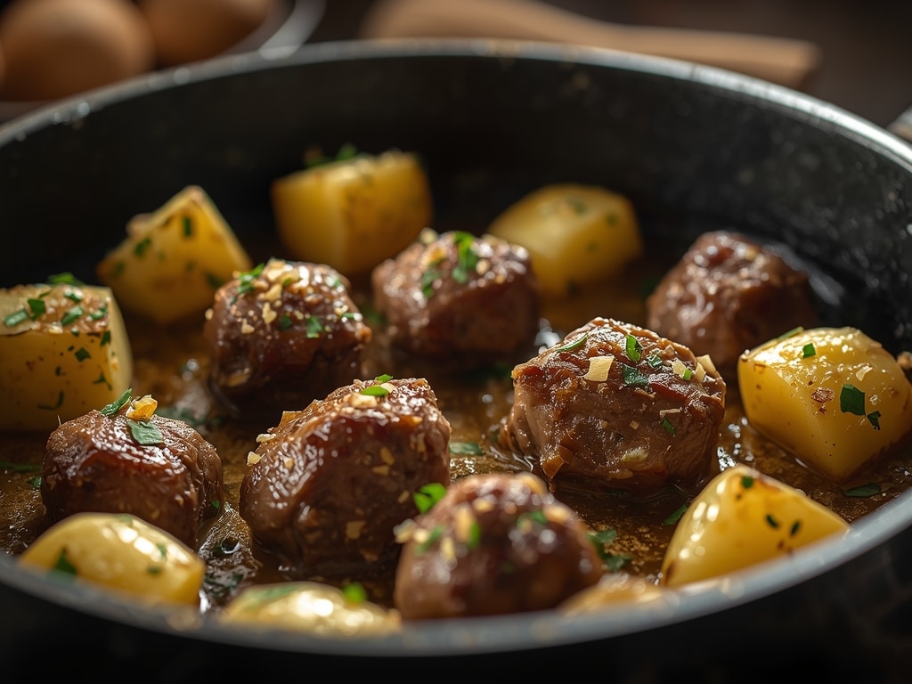 garlic butter beef bites with potatoes - Detail or variation
