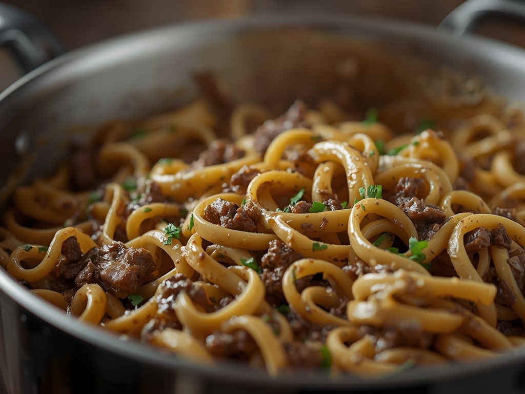 creamy beef pasta - Detail or variation