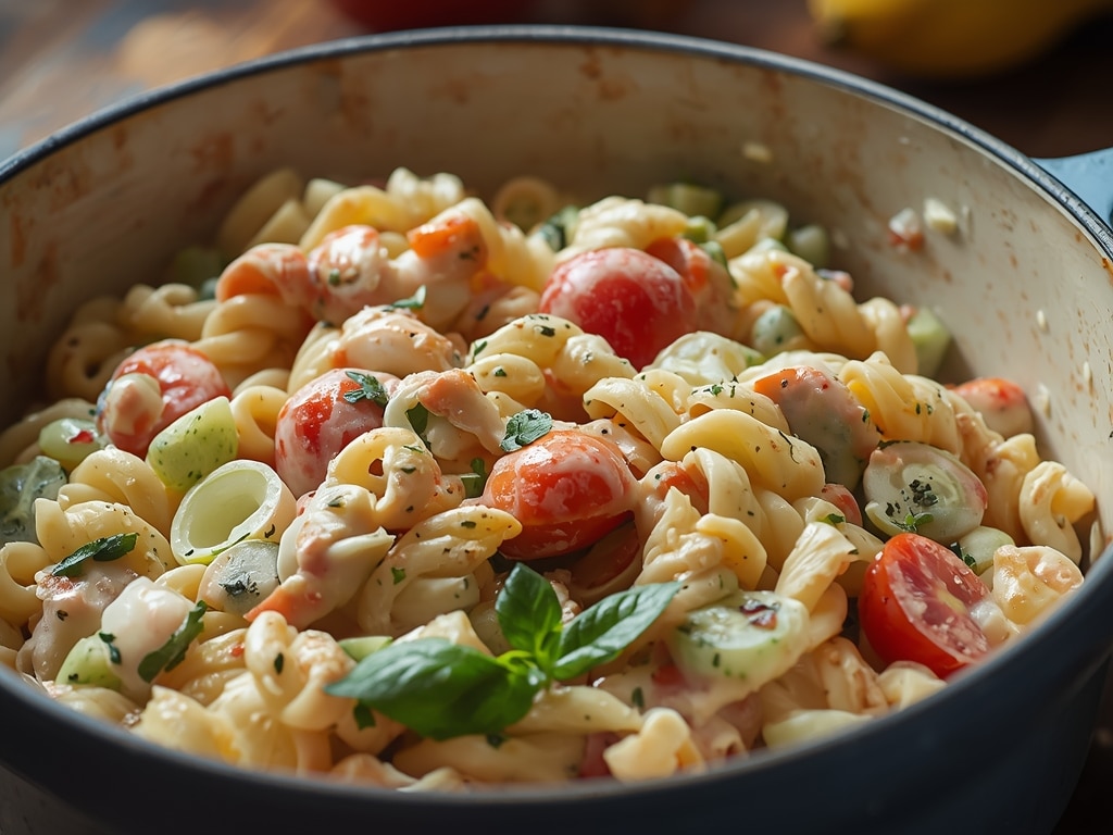 creamy summer pasta salad delicious fresh flavorful - Detail or variation